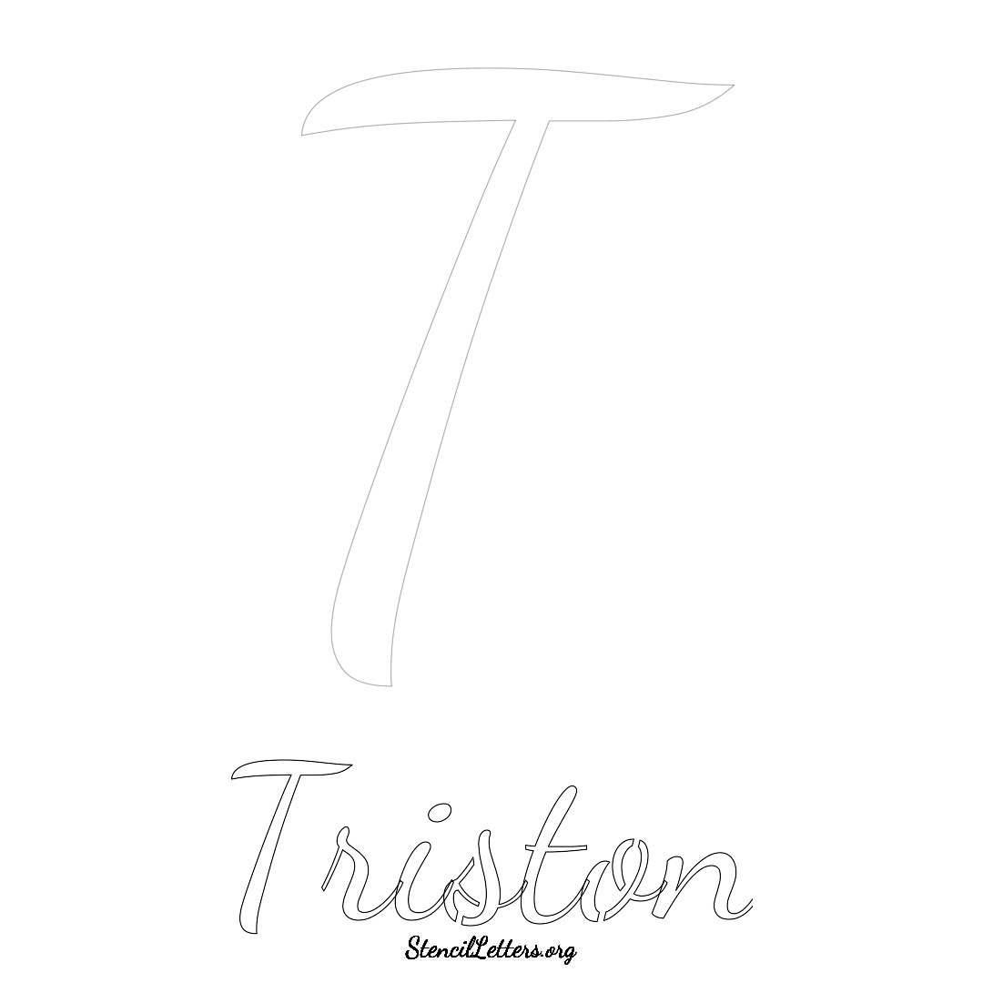 Triston printable name initial stencil in Cursive Script Lettering