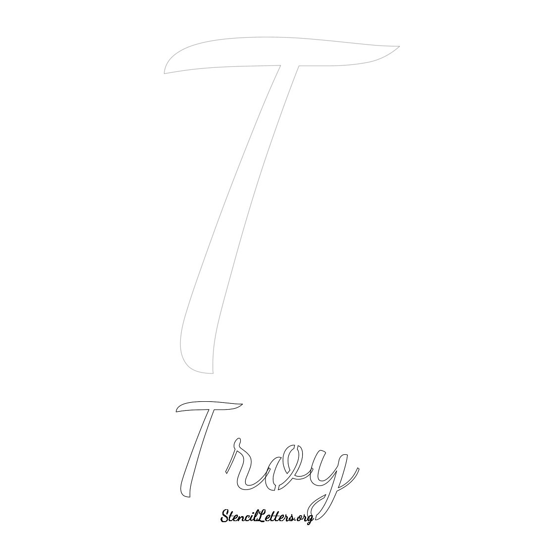 Troy printable name initial stencil in Cursive Script Lettering