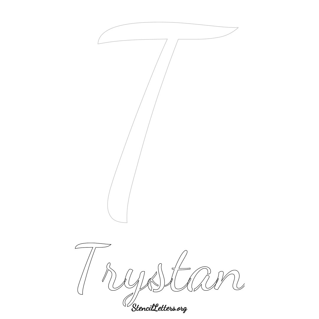 Trystan printable name initial stencil in Cursive Script Lettering