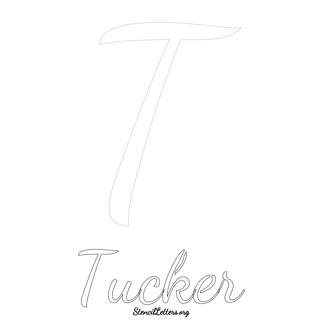 Tucker printable name initial stencil in Cursive Script Lettering