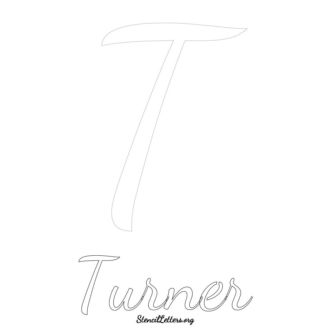 Turner printable name initial stencil in Cursive Script Lettering