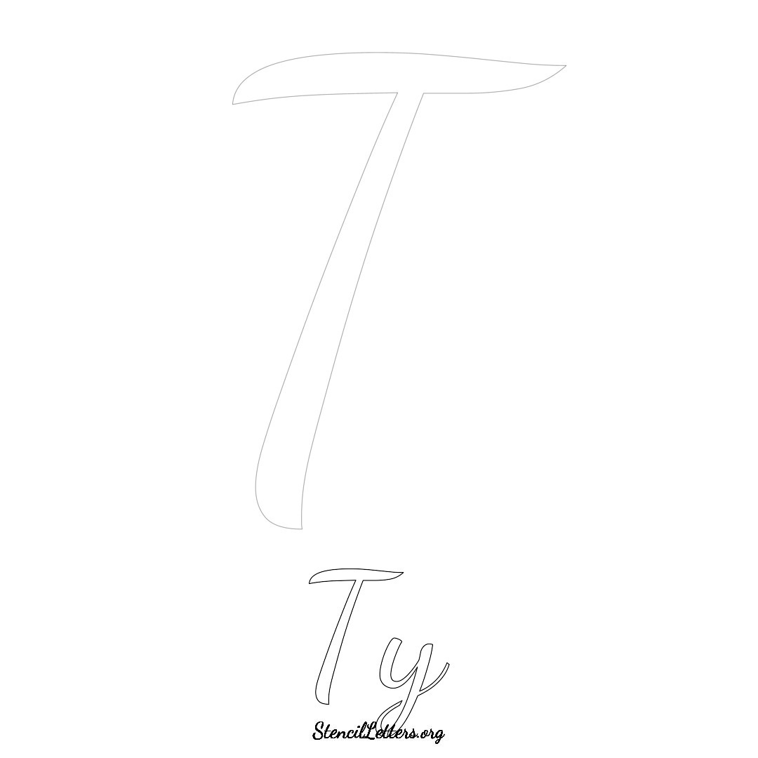 Ty printable name initial stencil in Cursive Script Lettering
