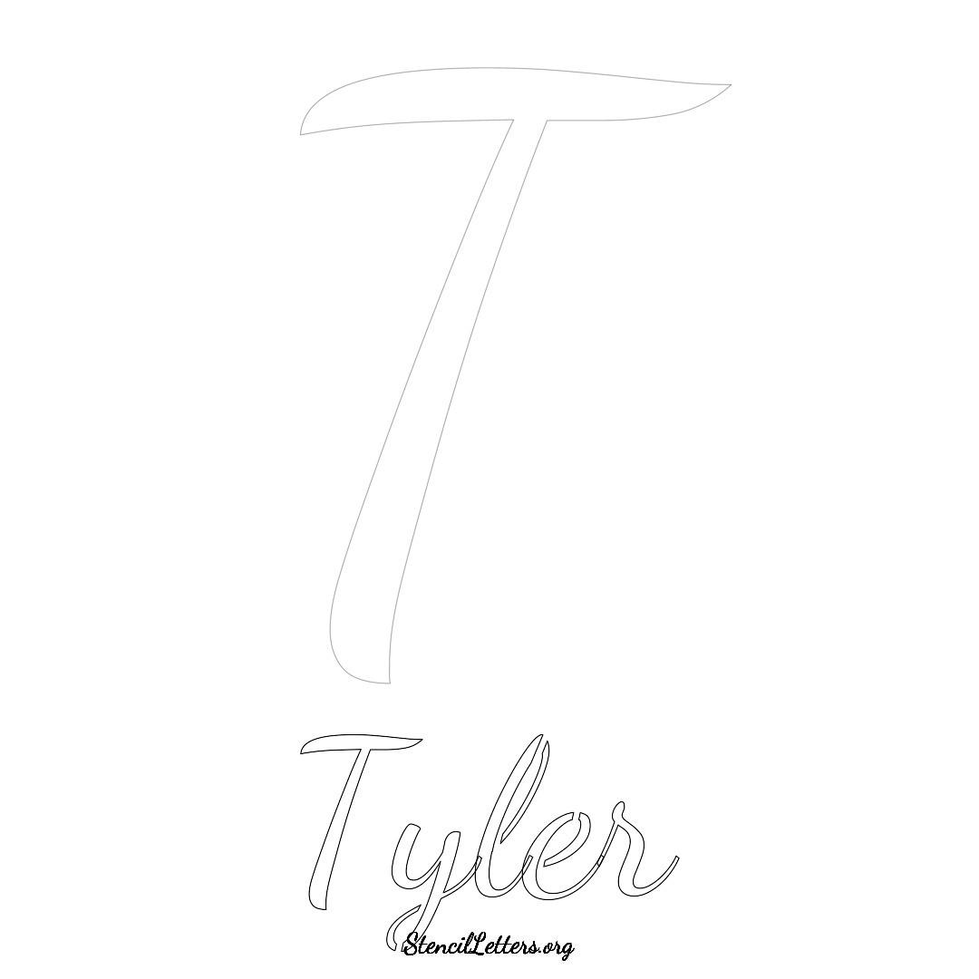 Tyler printable name initial stencil in Cursive Script Lettering