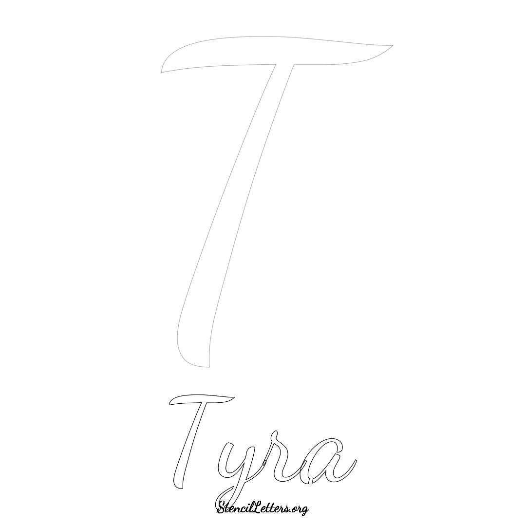 Tyra printable name initial stencil in Cursive Script Lettering