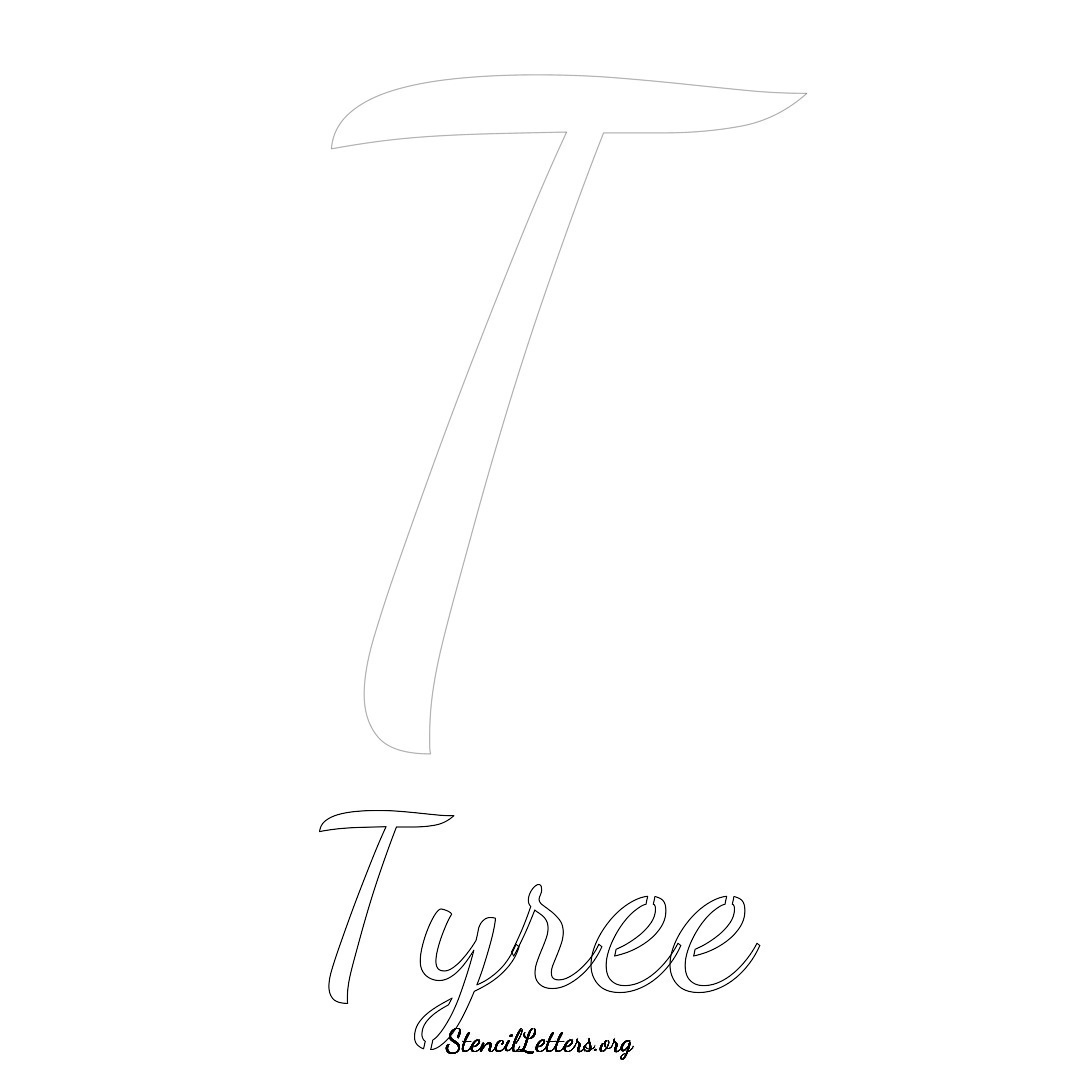Tyree printable name initial stencil in Cursive Script Lettering
