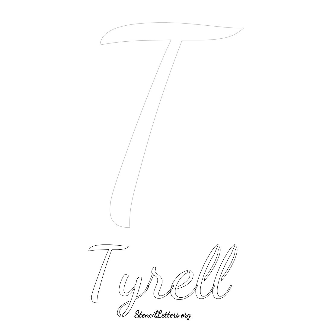 Tyrell printable name initial stencil in Cursive Script Lettering