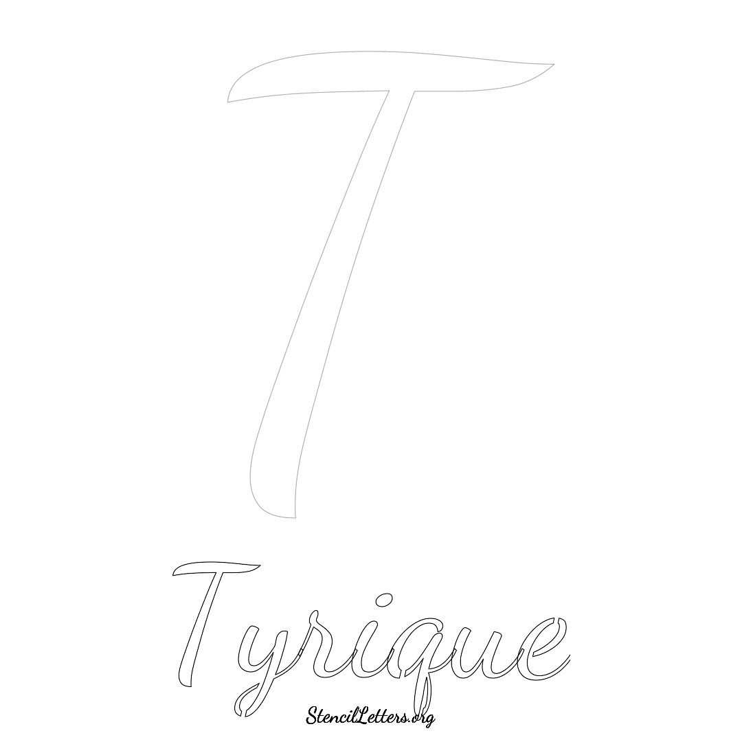 Tyrique printable name initial stencil in Cursive Script Lettering