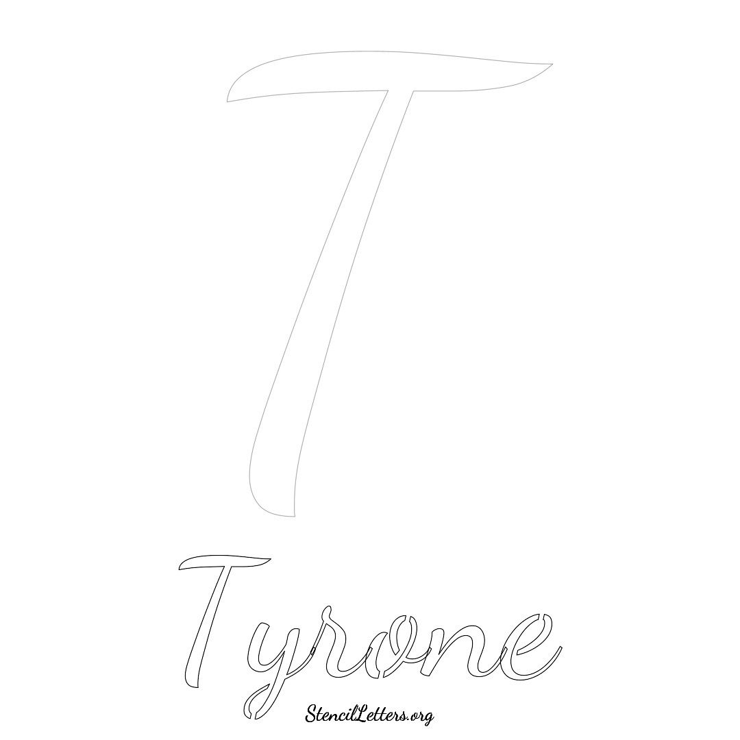Tyrone printable name initial stencil in Cursive Script Lettering