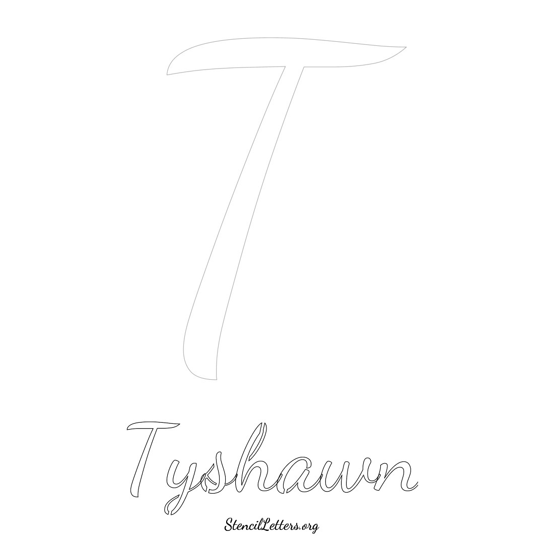 Tyshawn printable name initial stencil in Cursive Script Lettering