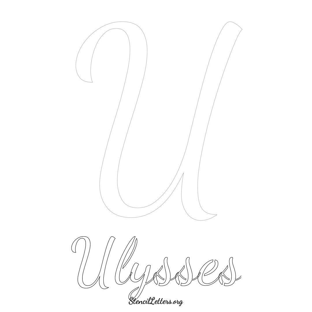 Ulysses printable name initial stencil in Cursive Script Lettering