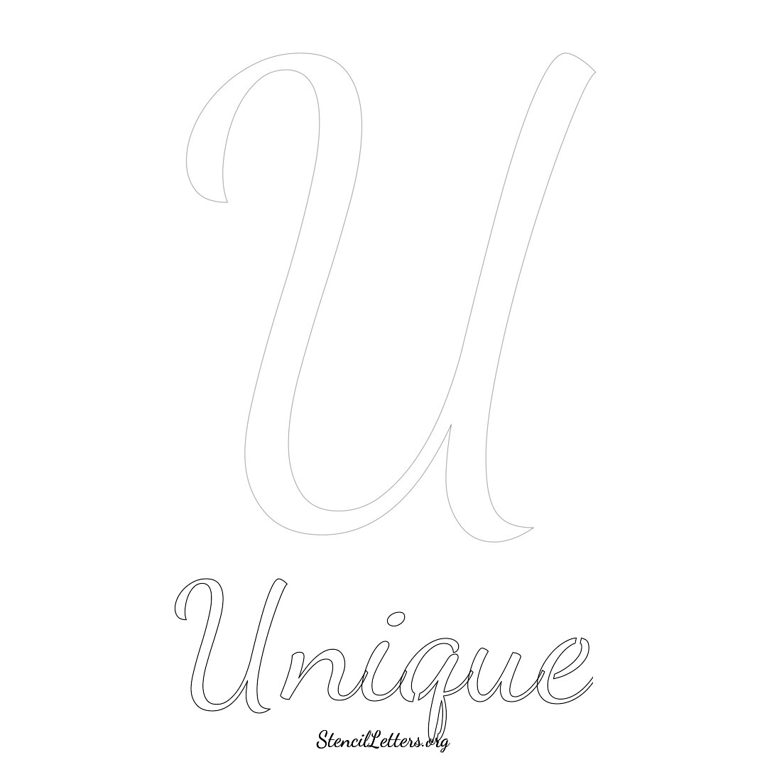 Unique printable name initial stencil in Cursive Script Lettering