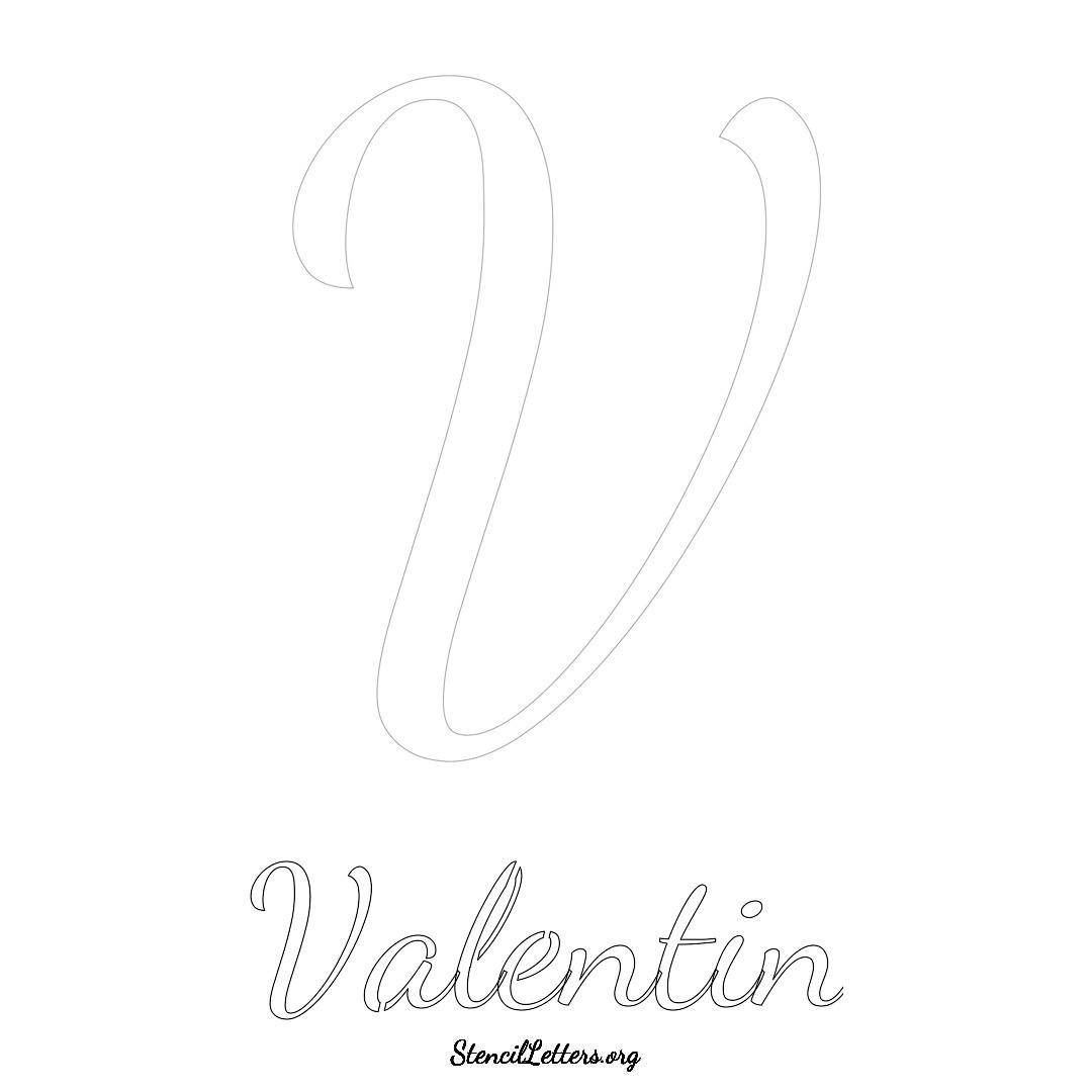 Valentin printable name initial stencil in Cursive Script Lettering