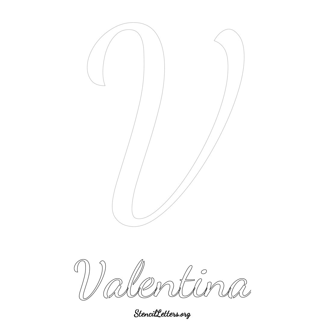 Valentina printable name initial stencil in Cursive Script Lettering