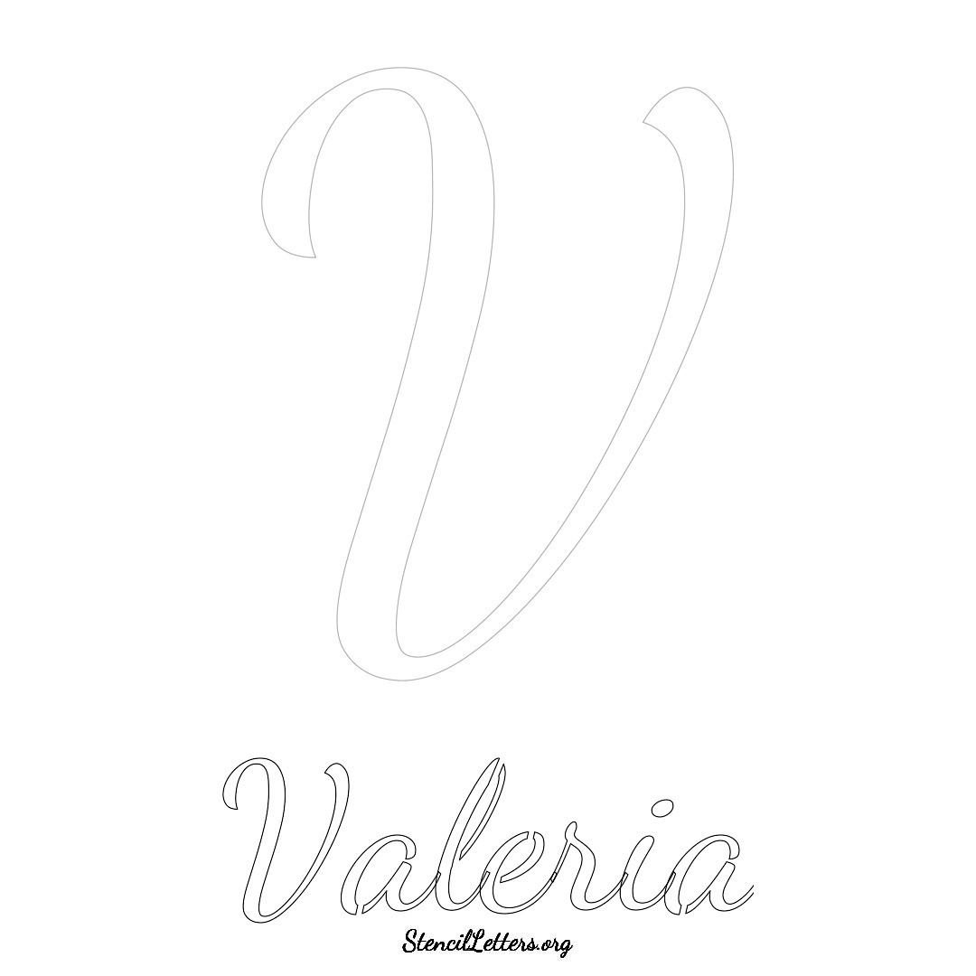 Valeria printable name initial stencil in Cursive Script Lettering
