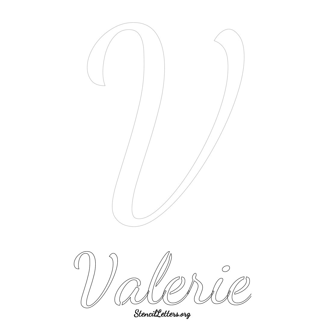 Valerie printable name initial stencil in Cursive Script Lettering