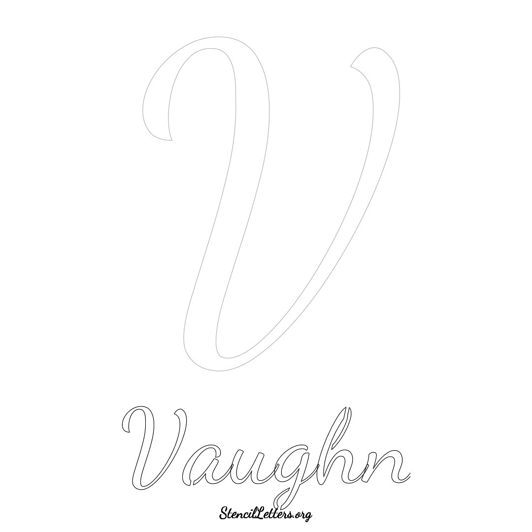 Vaughn printable name initial stencil in Cursive Script Lettering