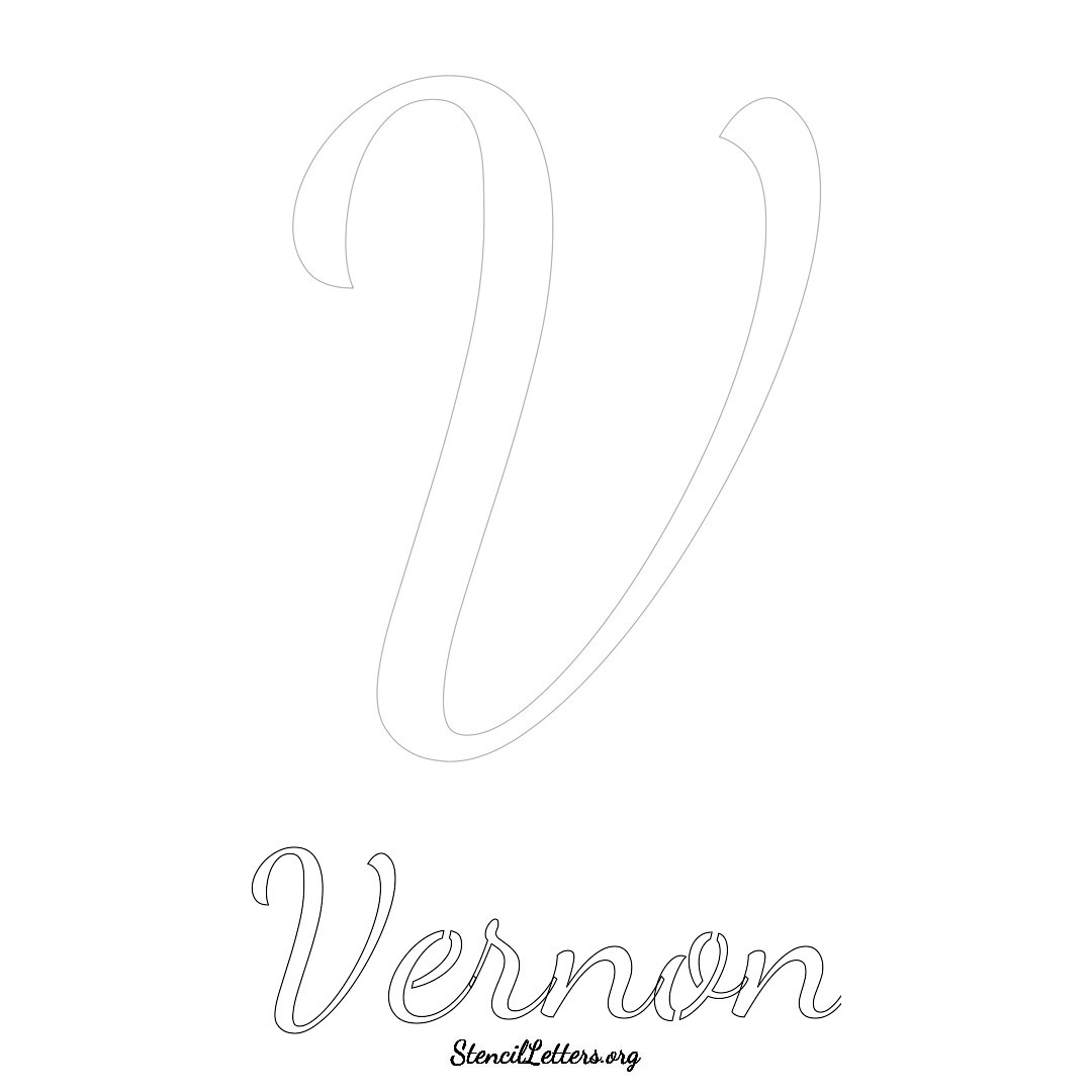 Vernon printable name initial stencil in Cursive Script Lettering