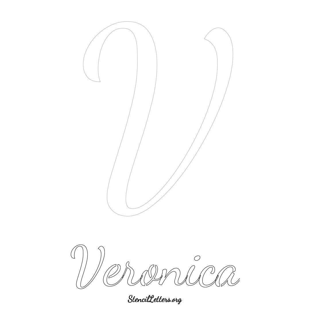 Veronica printable name initial stencil in Cursive Script Lettering