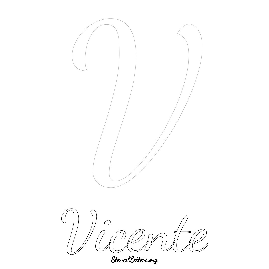 Vicente printable name initial stencil in Cursive Script Lettering