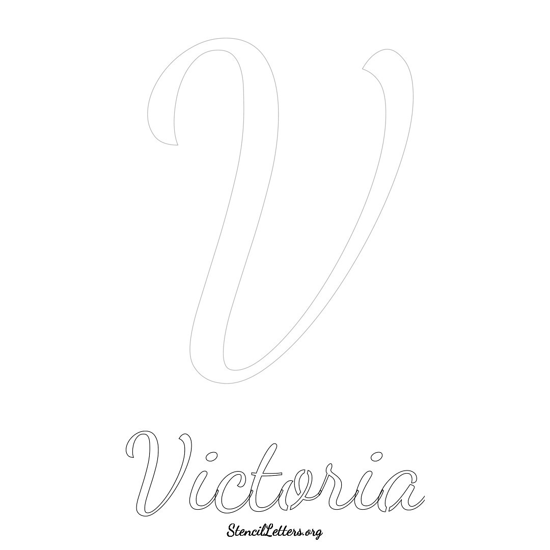 Victoria printable name initial stencil in Cursive Script Lettering