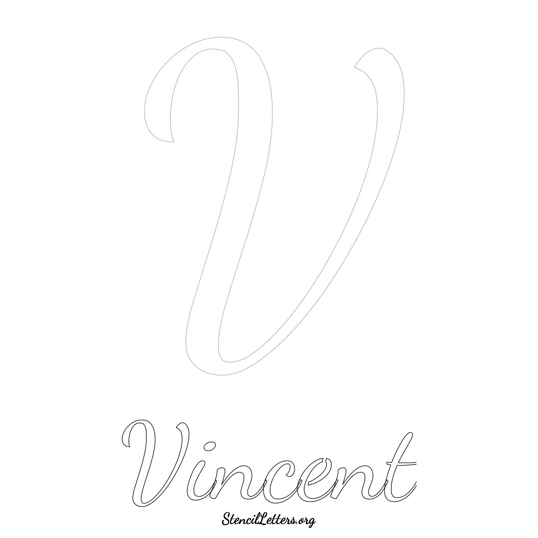 Vincent printable name initial stencil in Cursive Script Lettering