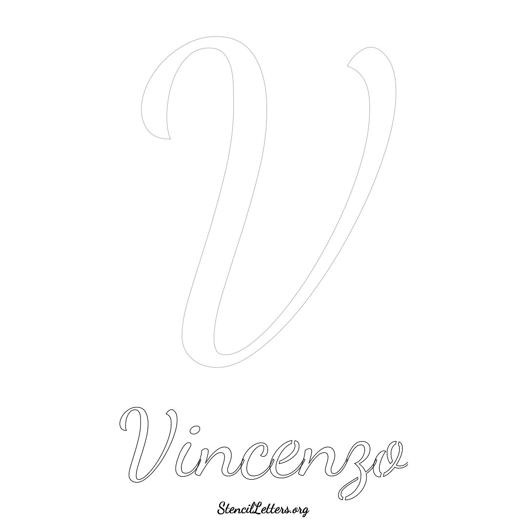 Vincenzo printable name initial stencil in Cursive Script Lettering