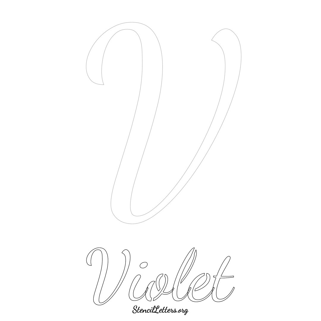 Violet printable name initial stencil in Cursive Script Lettering