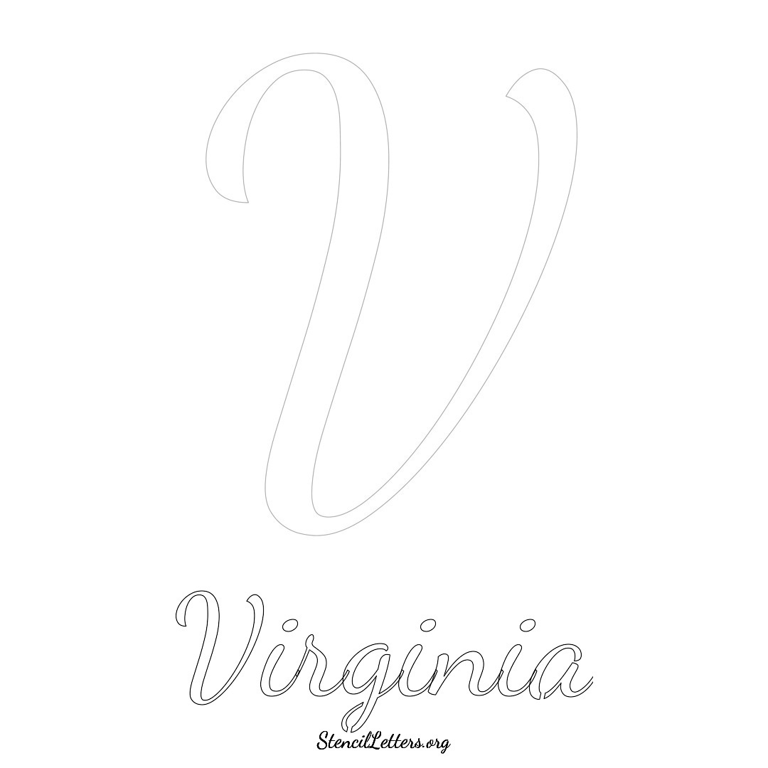 Virginia printable name initial stencil in Cursive Script Lettering