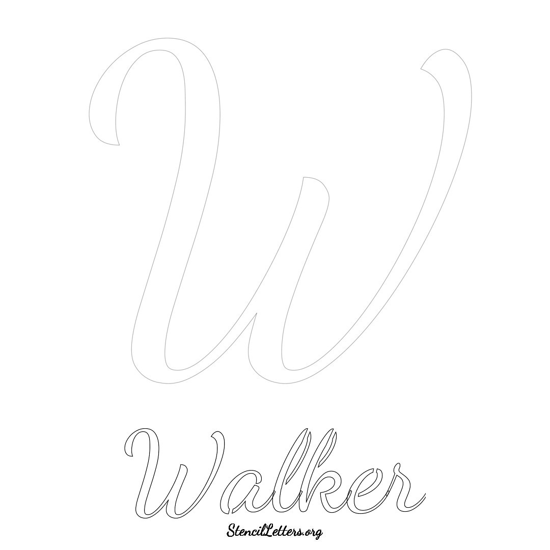 Walker printable name initial stencil in Cursive Script Lettering