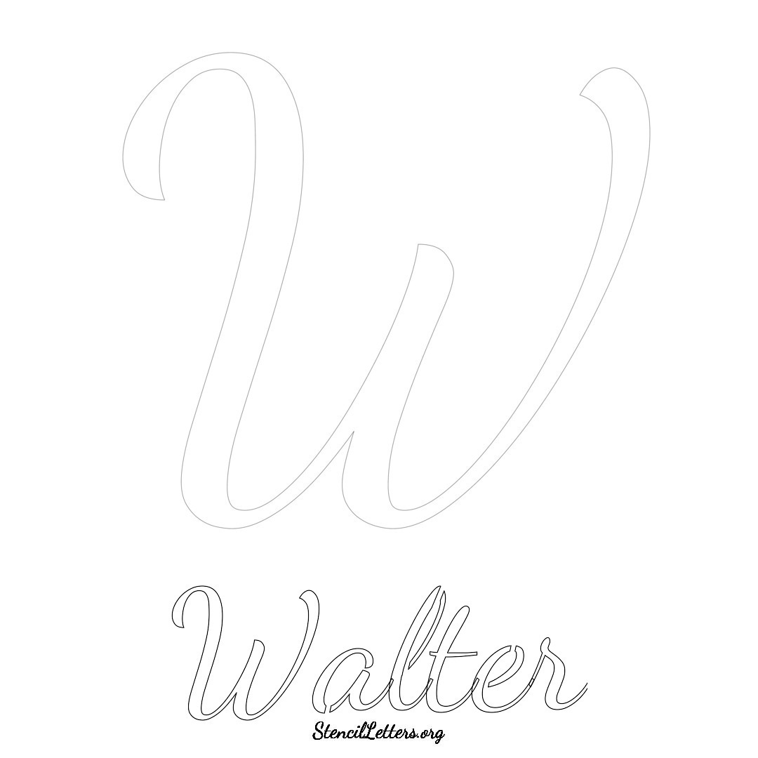 Walter printable name initial stencil in Cursive Script Lettering