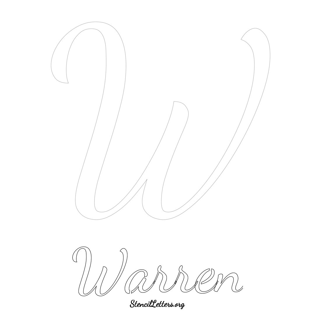 Warren printable name initial stencil in Cursive Script Lettering