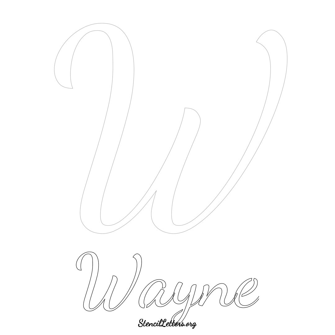 Wayne printable name initial stencil in Cursive Script Lettering