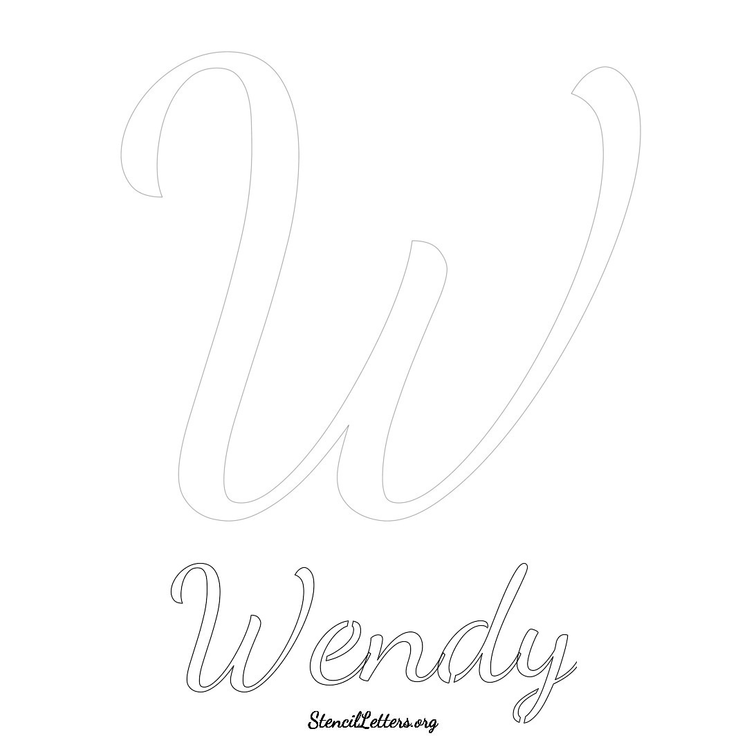 Wendy printable name initial stencil in Cursive Script Lettering