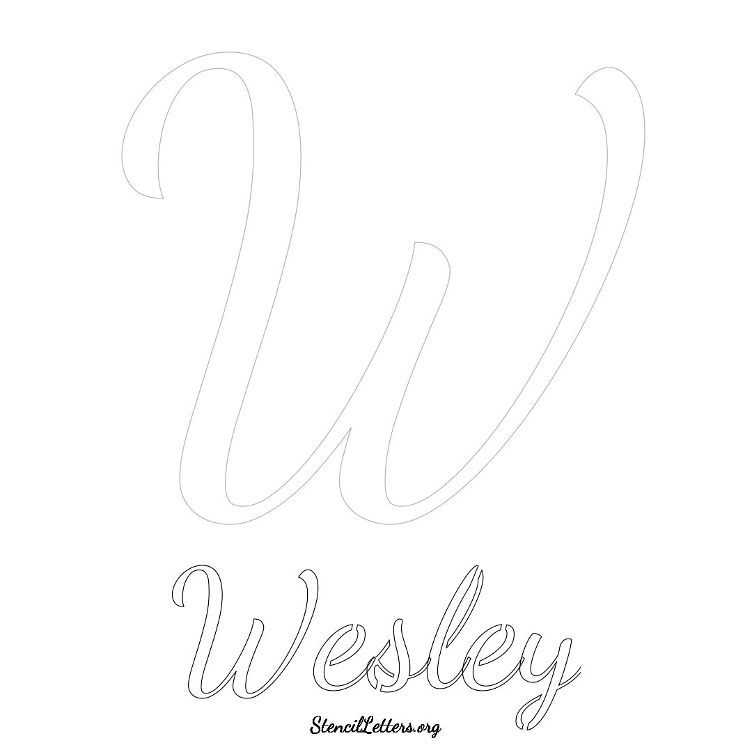 Wesley printable name initial stencil in Cursive Script Lettering