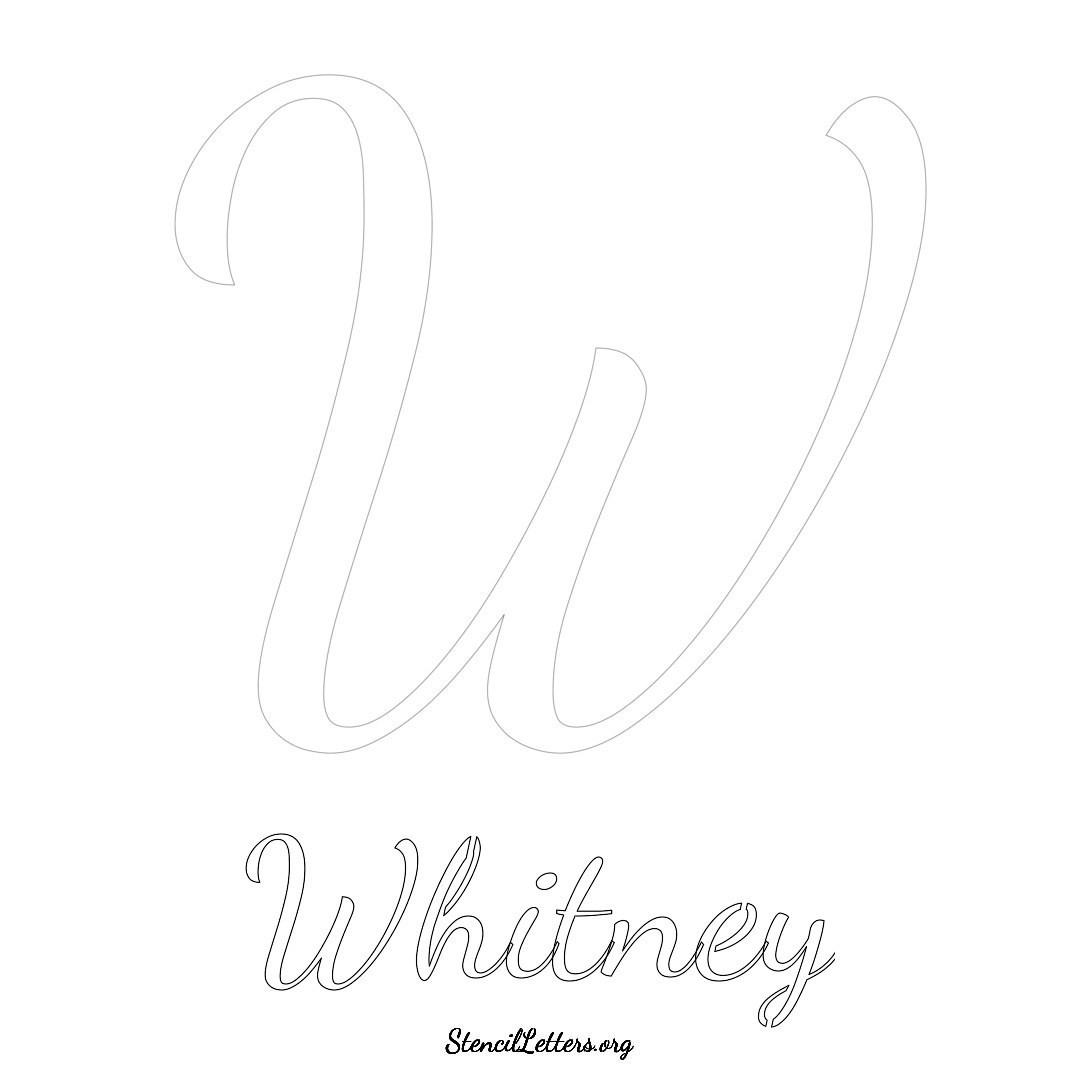 Whitney printable name initial stencil in Cursive Script Lettering