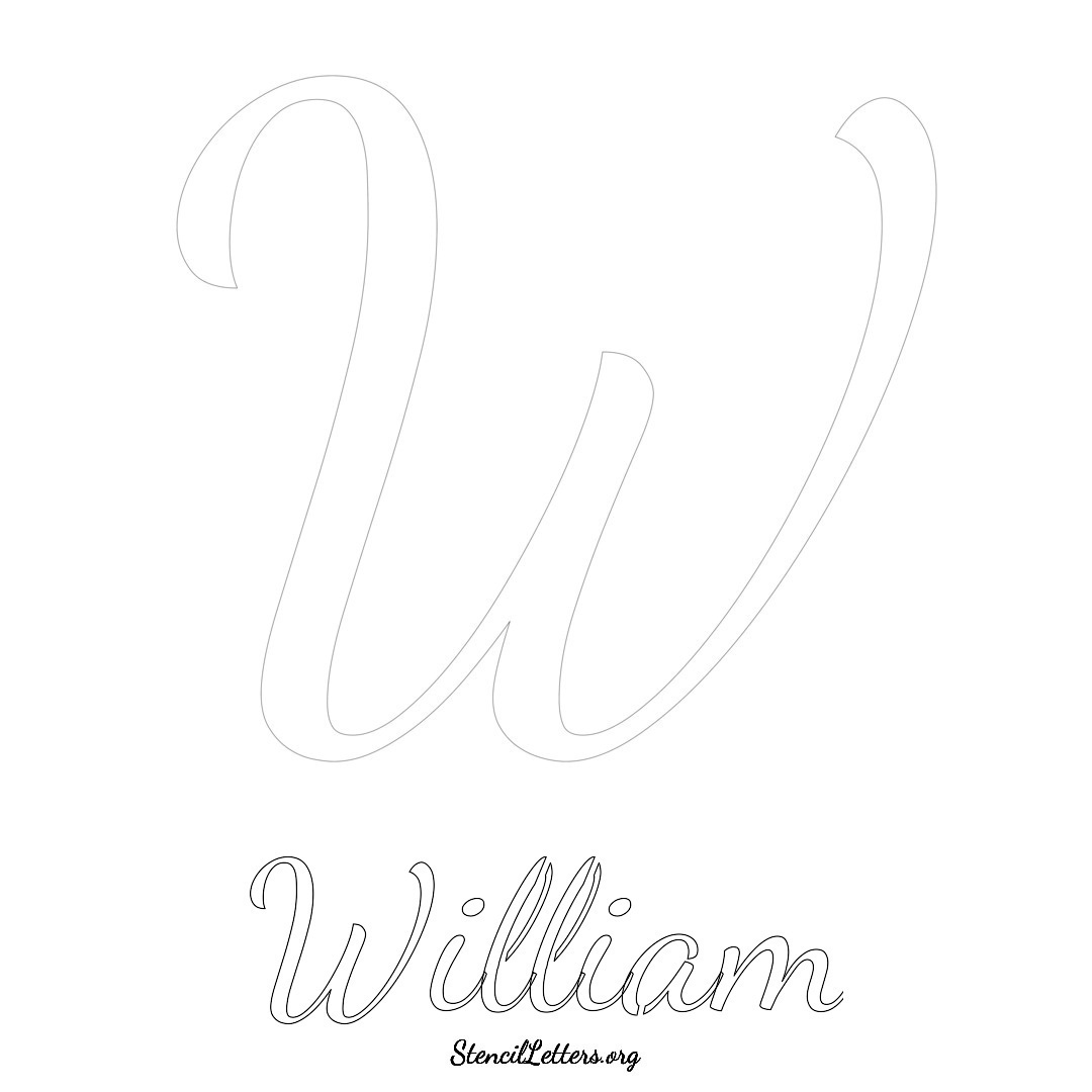 William printable name initial stencil in Cursive Script Lettering