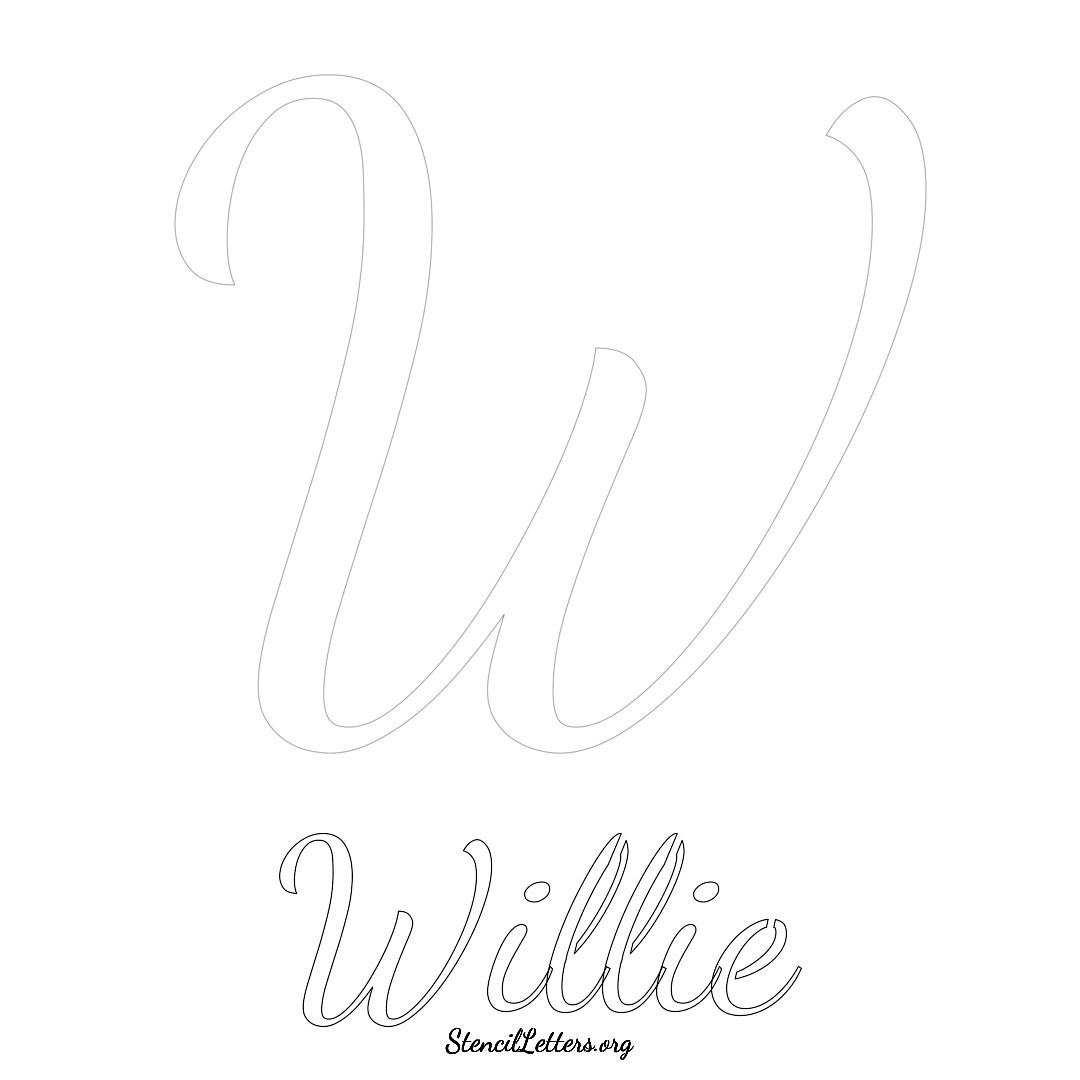 Willie printable name initial stencil in Cursive Script Lettering