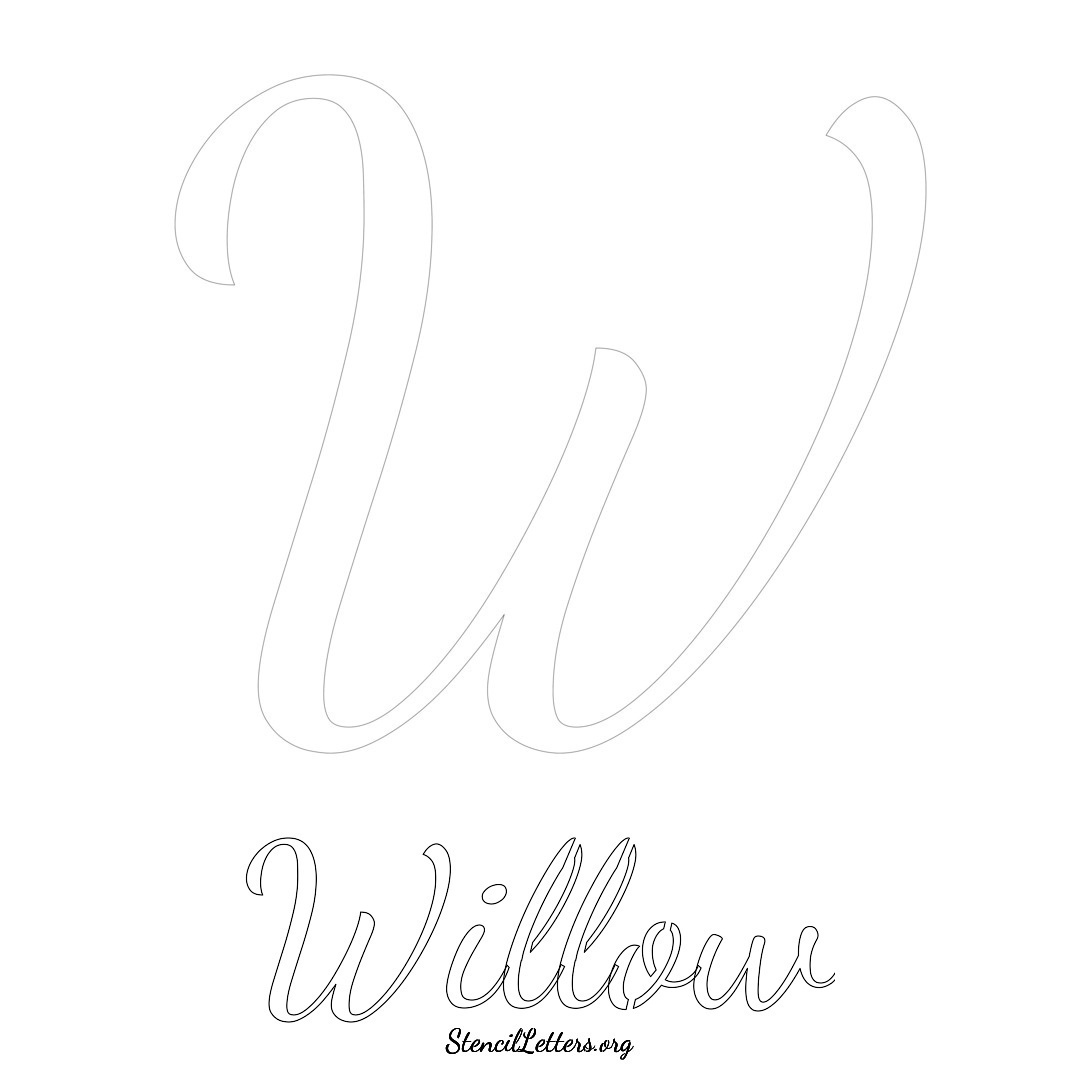 Willow printable name initial stencil in Cursive Script Lettering