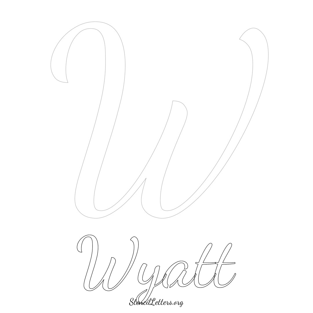 Wyatt printable name initial stencil in Cursive Script Lettering