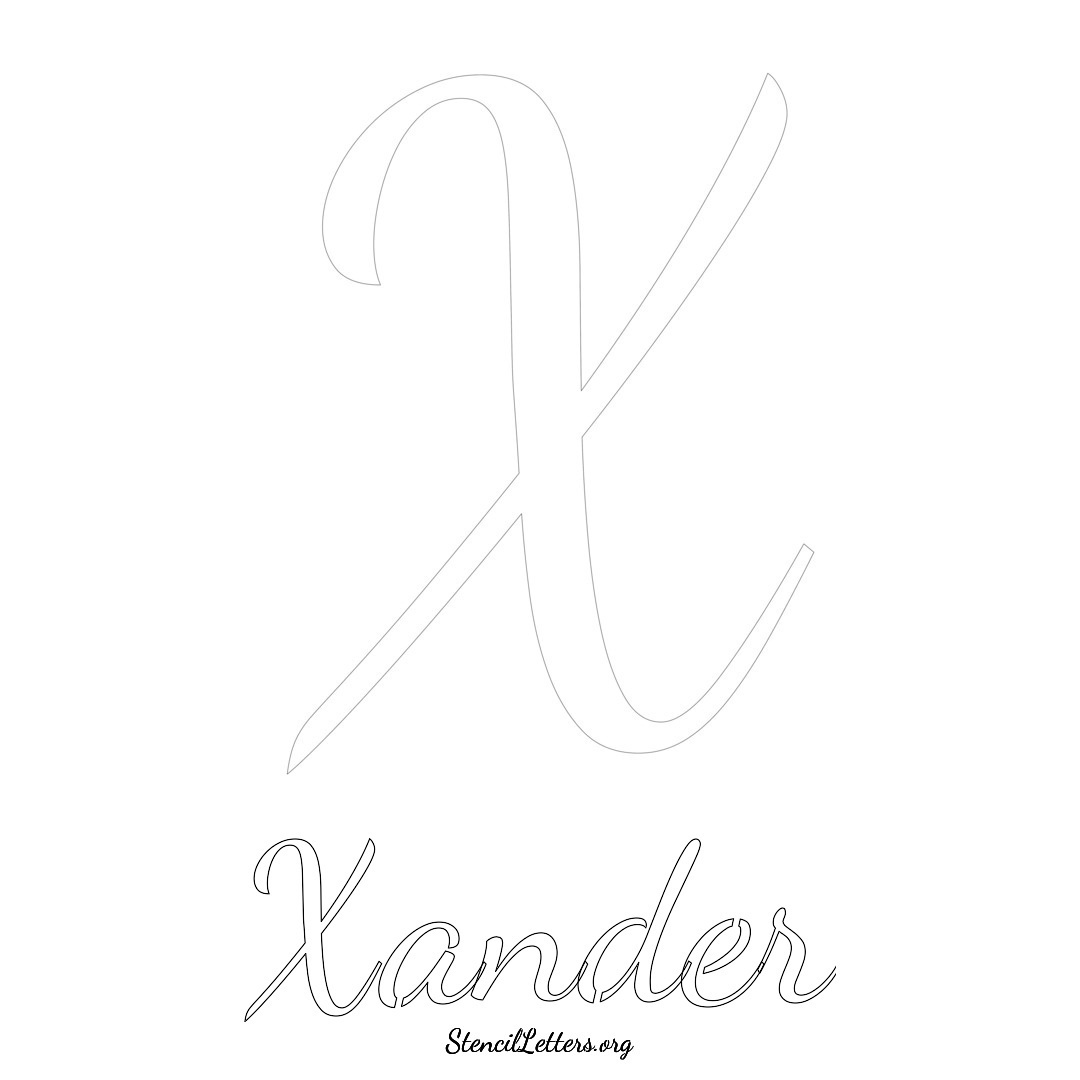 Xander printable name initial stencil in Cursive Script Lettering