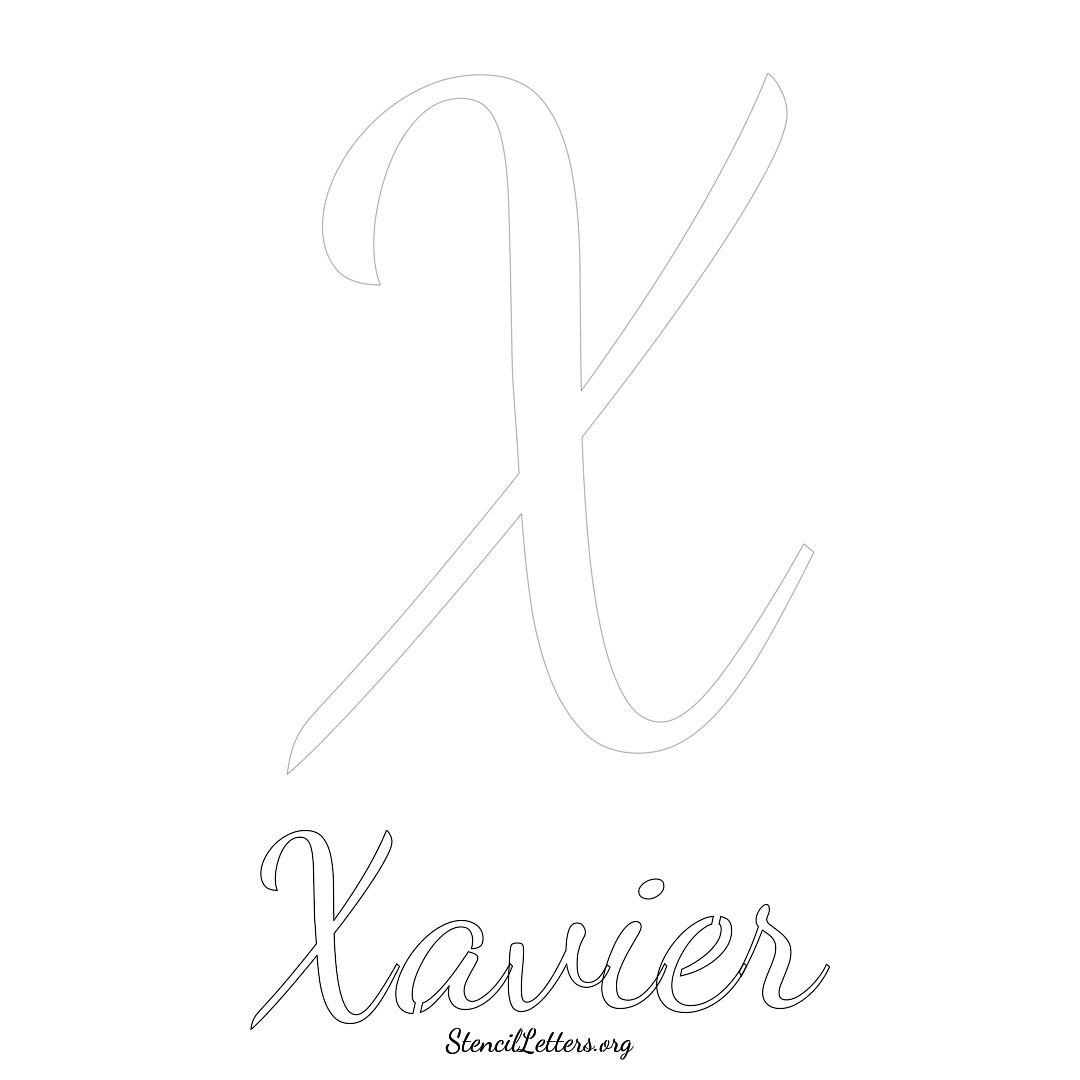 Xavier printable name initial stencil in Cursive Script Lettering