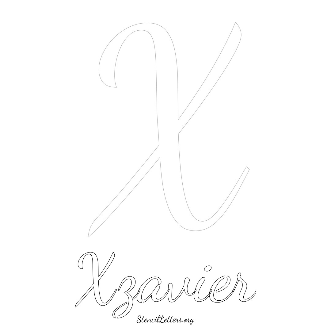 Xzavier printable name initial stencil in Cursive Script Lettering