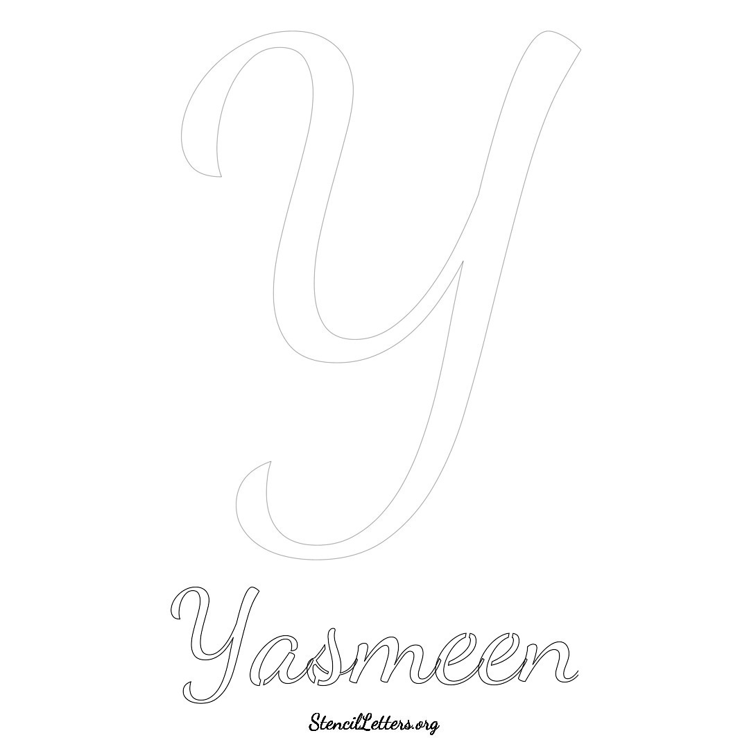 Yasmeen printable name initial stencil in Cursive Script Lettering