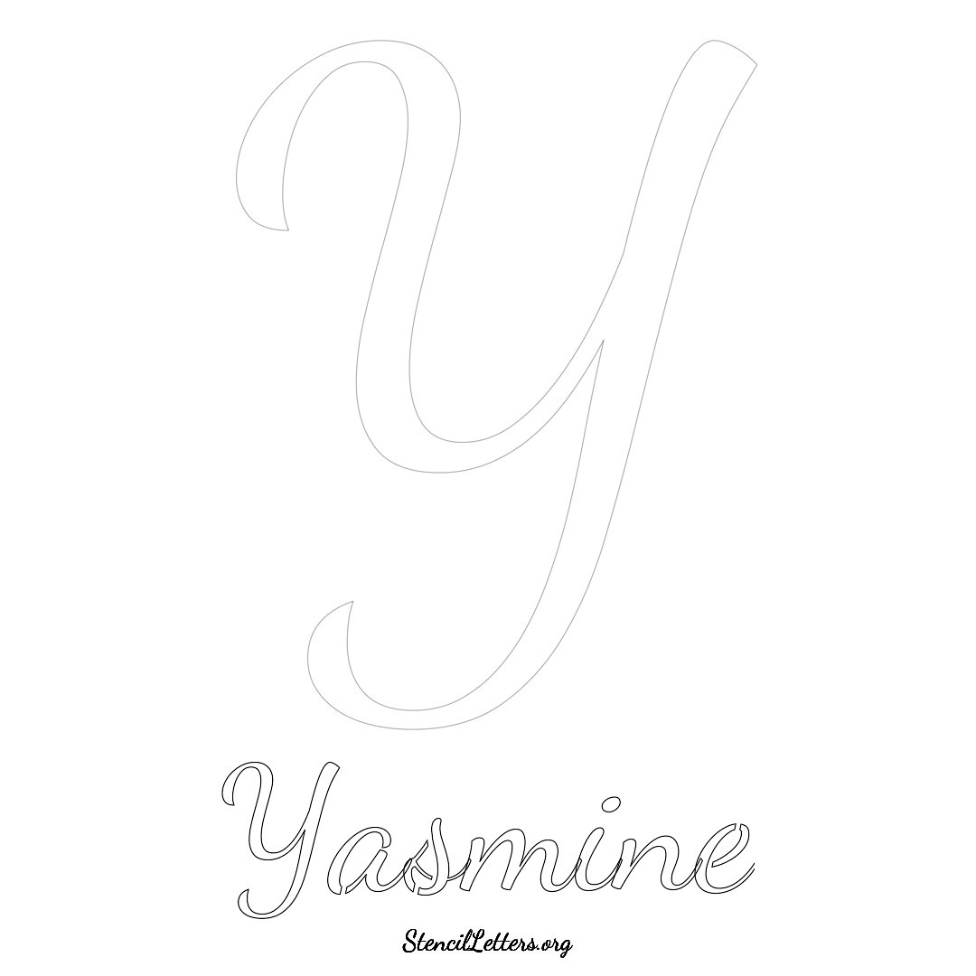 Yasmine printable name initial stencil in Cursive Script Lettering