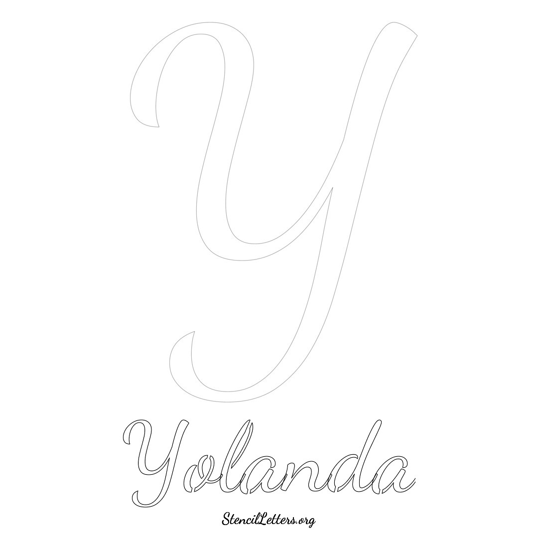 Yolanda printable name initial stencil in Cursive Script Lettering