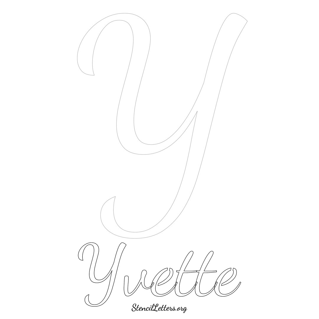 Yvette printable name initial stencil in Cursive Script Lettering