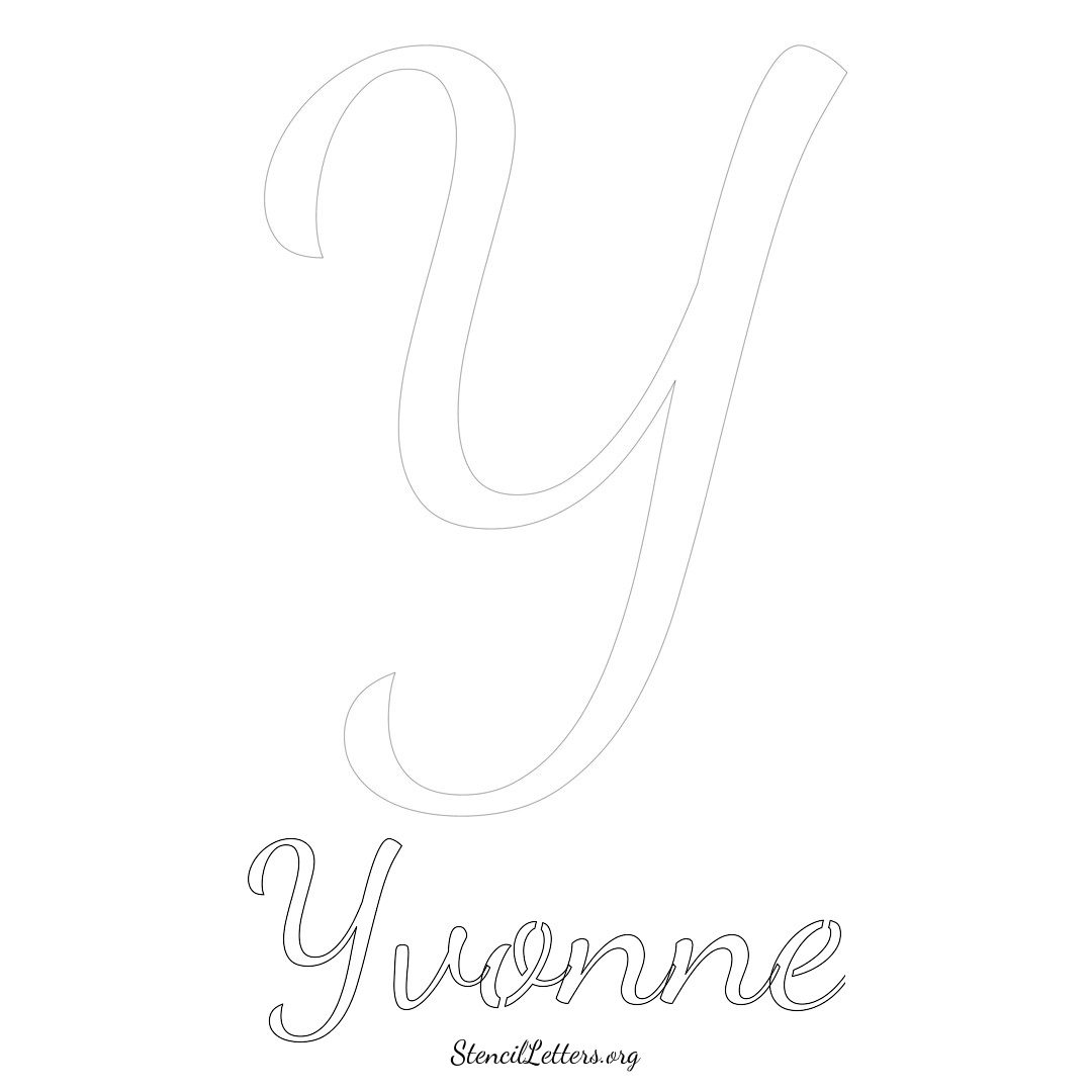 Yvonne printable name initial stencil in Cursive Script Lettering