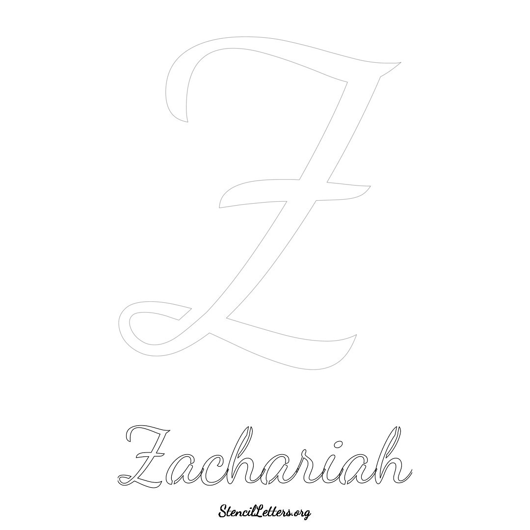 Zachariah printable name initial stencil in Cursive Script Lettering