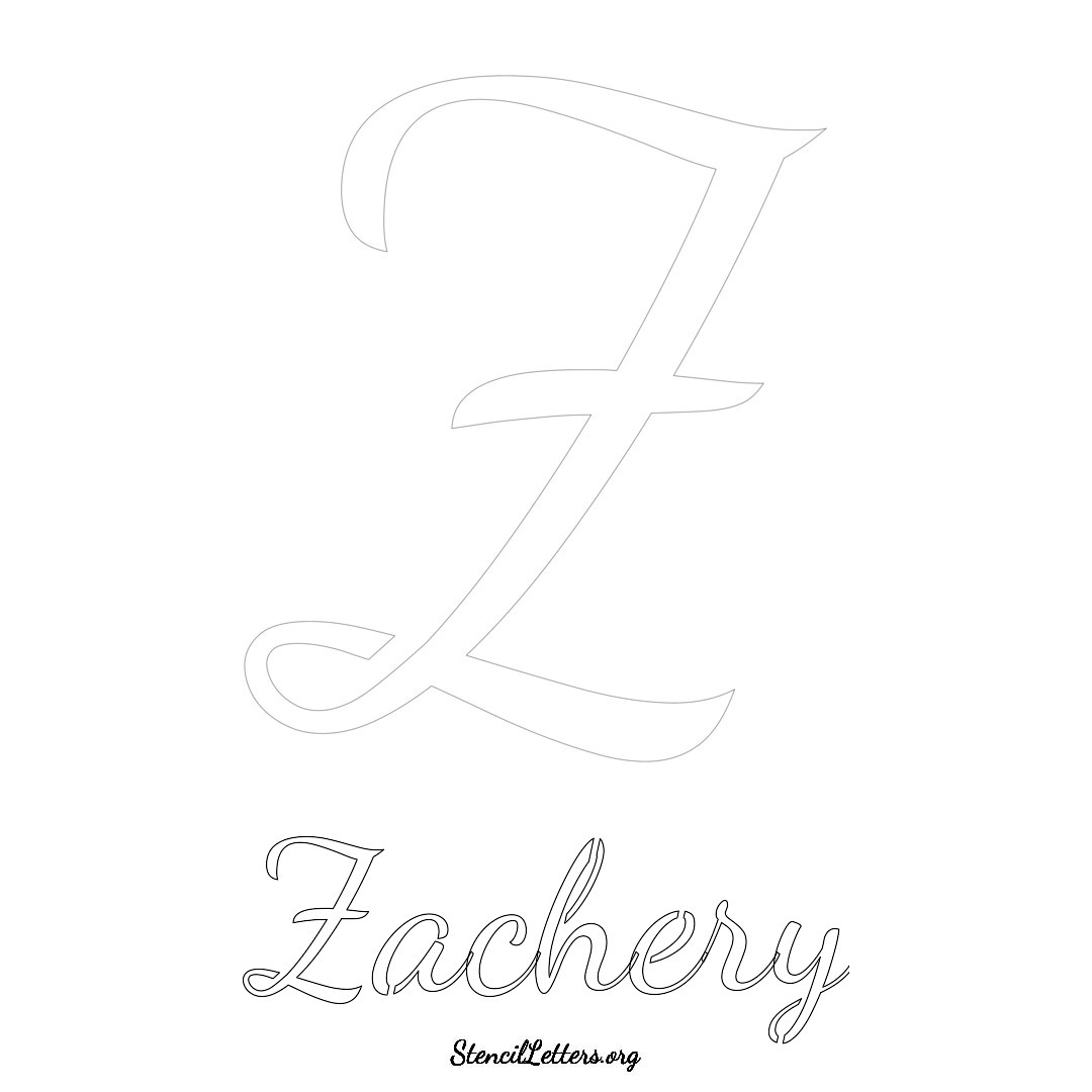 Zachery printable name initial stencil in Cursive Script Lettering