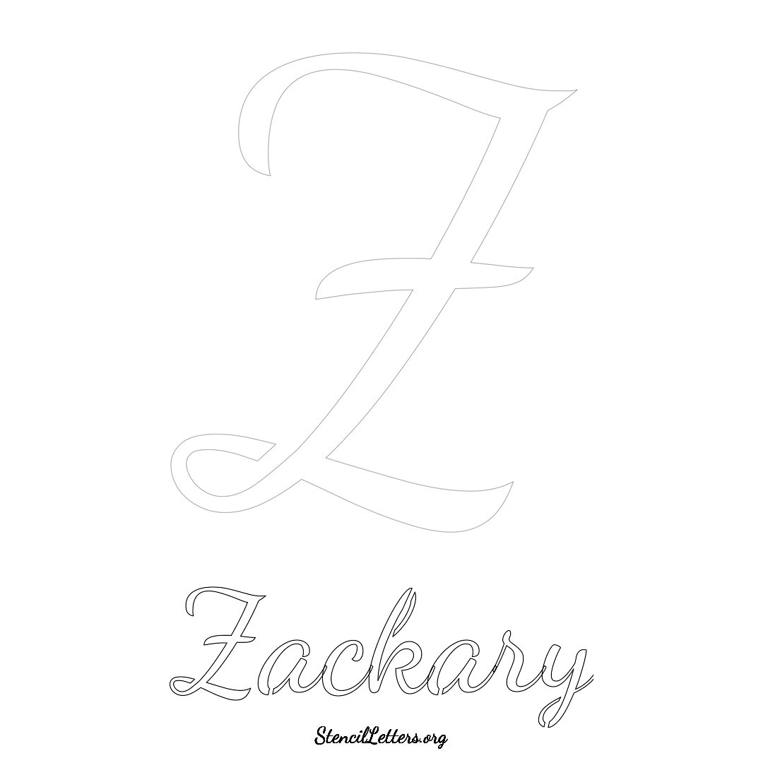 Zackary printable name initial stencil in Cursive Script Lettering